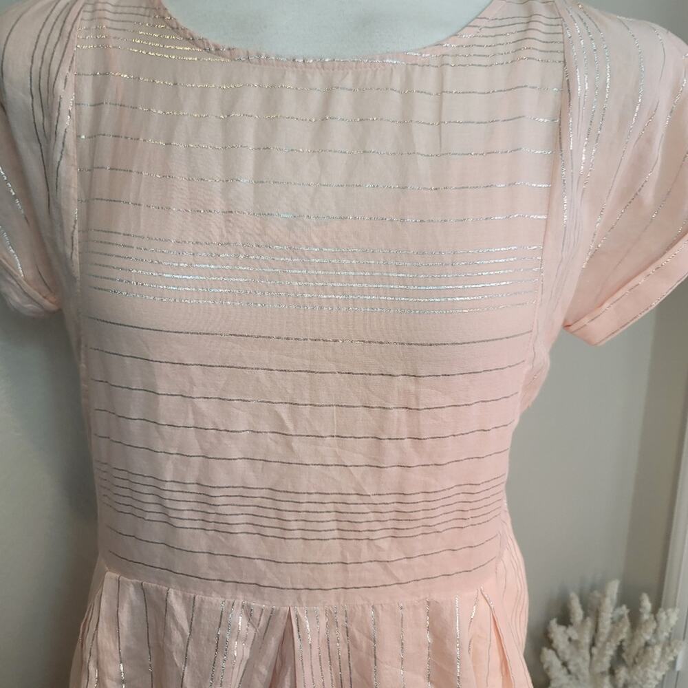 NWT PEYTON & PARKER Pink Silver Stripe English Country Garden Midi Dress Sz: S - Picture 14 of 16
